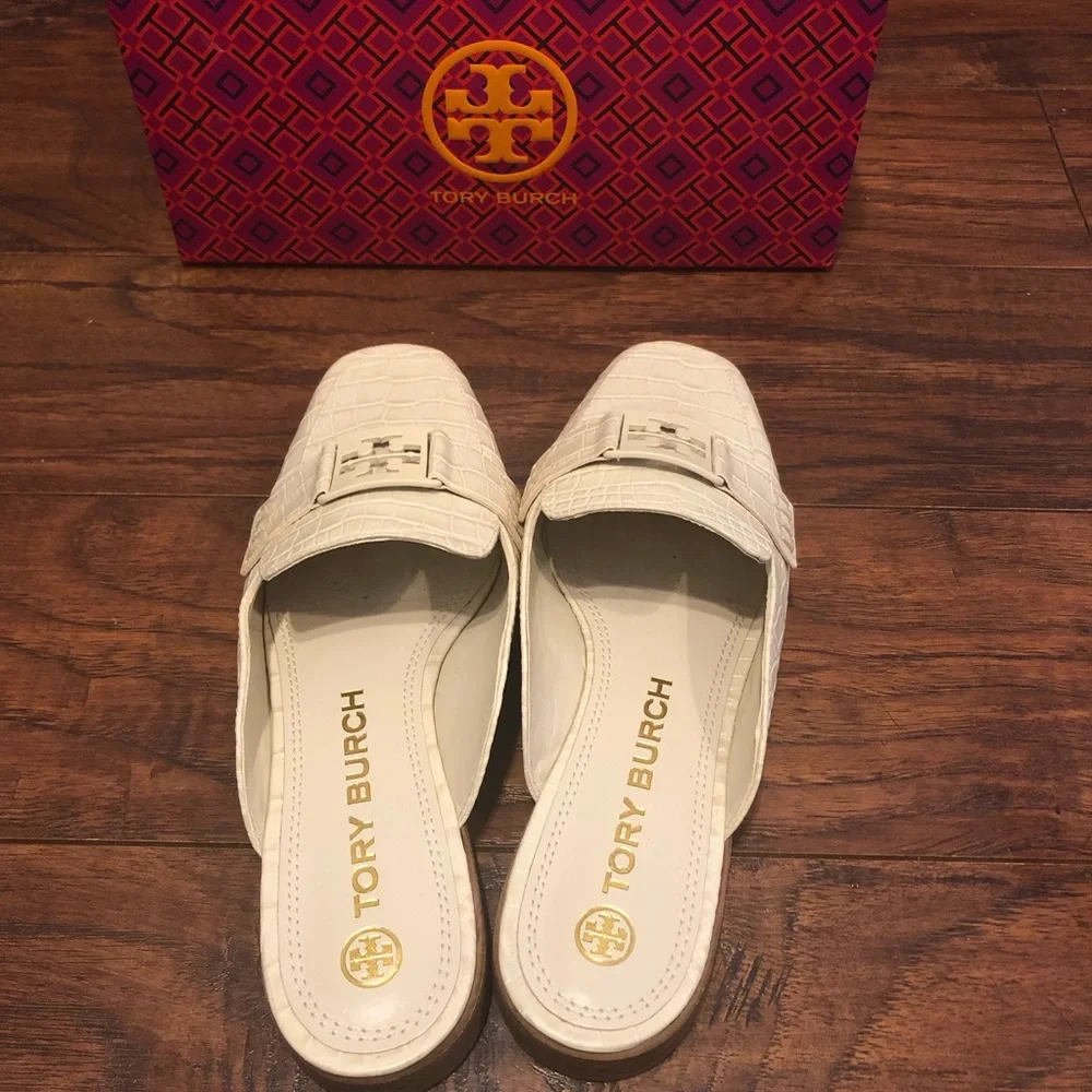 TB Tory Burch beige leather mules slip on shoes size 8.5 womens new - Picture 5 of 6